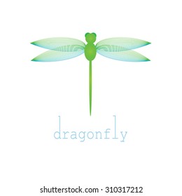 Green dragonfly on a white background