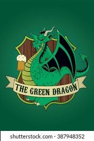 Green Dragon.Imaginary tavern sign.isolated vector illustration