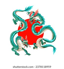 Green dragons isolated on the white background. Vector