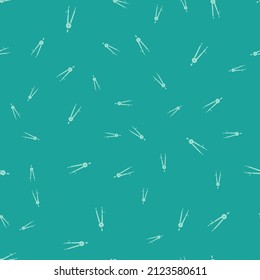 Icono de brújula de dibujo verde aislado patrón sin fisuras sobre fondo verde. Signo de brújula. Herramientas educativas y de dibujo. Instrumento geométrico.  Ilustración vectorial
