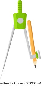 Green drawing compass, illustration, vector on a white background.