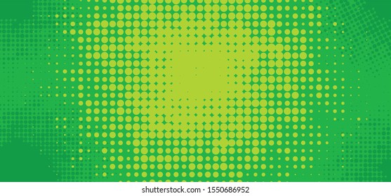 Green drawing empty blank comic strips. Cartoon for speech bubble cloud or text. In pop art retro  80, 70 year memphis style. Vector circle clipart.. Background banner and polka dots, pois.