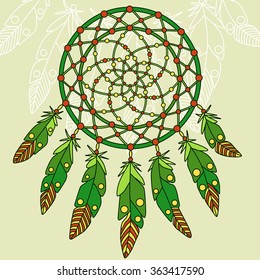 Green Dreamcatcher with feathers.