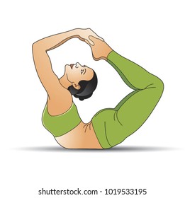 green dressed lady in yoga pose vector cartoon