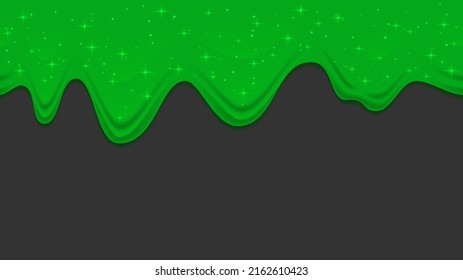 Green Dribble Slime On Dark Background. Flowing Toxic Sticky Liquid. Vector Background