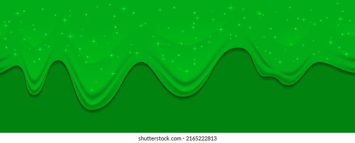 Green Dribble Slime On Gren Background. Flowing Toxic Sticky Liquid. Vector Background