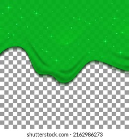 Green Dribble Slime On Transparent Background. Flowing Toxic Sticky Liquid. Vector Background