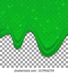 Green Dribble Slime On Transparent Background. Flowing Toxic Sticky Liquid. Vector Background