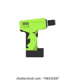 Green drill isolated on white background.Work electrical tool
