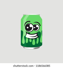 Green drink can with expression, vector illustration