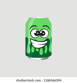 Green drink can with expression, vector illustration