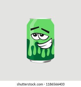 Green drink can with expression, vector illustration