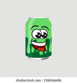 Green drink can with expression, vector illustration