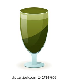 Green drink of colorful set. This artwork depicts the serene beauty of a matcha latte, infusing it with a touch of whimsy and charm inspired by nature against a white backdrop. Vector illustration.