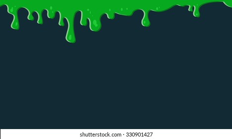 Green dripping acid isolated on the clean background. Vector slime for halloween design. Green slime isolated on the dark background. Abstract stains of slime.