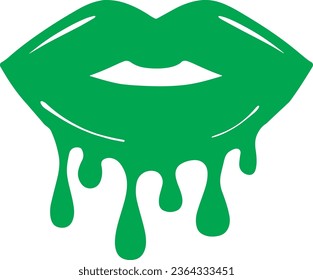 Green dripping lip icon vector art