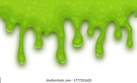 Green dripping liquid slime on white background. Vector illustration