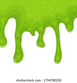 Green dripping liquid slime on white background. Vector illustration
