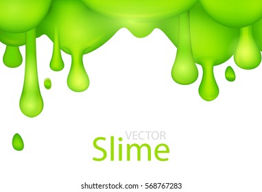 Green Dripping Slime Abstract Background.  Melted 3D Paint Drips and Flowing. Green Syrup Spill. Vector illustration.