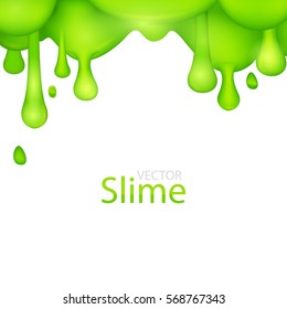 Green Dripping Slime Abstract Background.  Melted 3D Paint Drips and Flowing. Green Syrup Spill. Vector illustration.