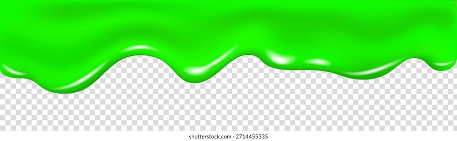 Textura de limo verde goteante. Pintura fluida, salpicadura de fondo de jugo. Mermelada de kiwi, lima o manzana. Halloween jelly wave mucus realista Ilustración vectorial en 3D.