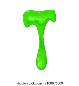 Green dripping slime. Viscous, sticky liquid. Vector cartoon illustration.