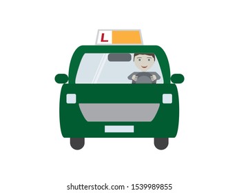 Green Driving School Car with Male Character