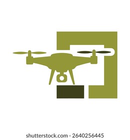 A green drone flies in front of a stylized green square with a dark green rectangle underneath.