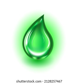 Green drop isolated on white background. Vector illustration.