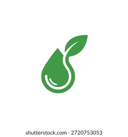 Gota verde y forma de hoja abstracta respetuosa del medio ambiente símbolo de producto natural, diseño orgánico limpio