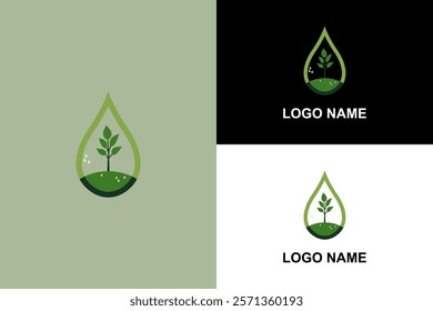 Green Drop Logo Showing Growing Plant And Seeds