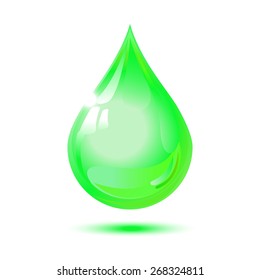 Green drop of oil isolated on white background. Vector illustration