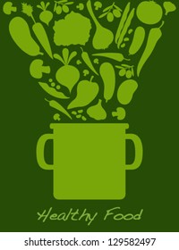green dropping vegetables and pot