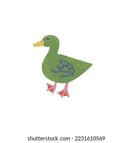 Green duck. Colorful flat illustration isolated on white background.