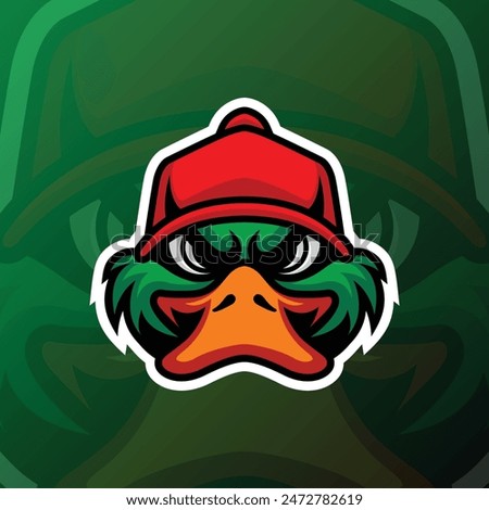 a green duck wearing a red hat