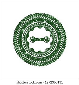 Green dumbbell icon inside rubber grunge texture stamp
