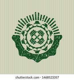 Green dumbbell icon inside rubber texture