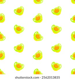 Green dummies vector seamless pattern. Front view pacifiers. Background, print, packaging design