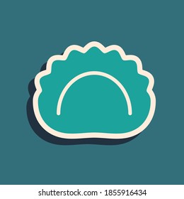 Green Dumplings icon isolated on green background. Pierogi, varenyky, pelmeni, ravioli. Traditional Ukrainian food. Long shadow style. Vector.