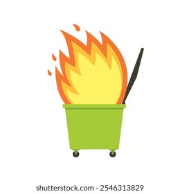 Green dumpster fire icon. Clipart image isolated on white background