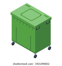 Green Dumpster Icon. Isometric Of Green Dumpster Vector Icon For Web Design Isolated On White Background