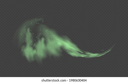 Green dust. Abstract blurry smoke with green particles. Smoke or dust isolated on transparent background. Abstract mystical gas. Vector illustration