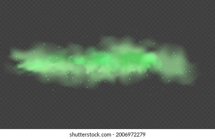 Green dust. Abstract blurry smoke with green particles. Smoke or dust isolated on transparent background. Abstract mystical gas. Vector illustration