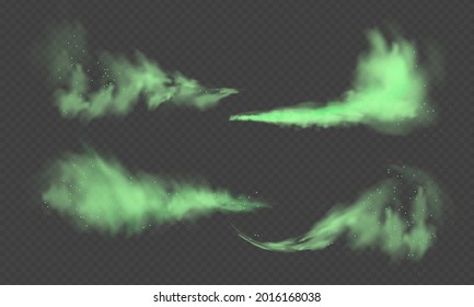 Green dust. Abstract blurry smoke with green particles. Smoke or dust isolated on transparent background. Abstract mystical gas. Vector illustration.