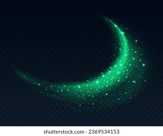 Green dust cloud with sparkles isolated on dark background. Stardust sparkling background. Glowing glitter smoke or splash. Vector illustration. Christmas or Halloween decoration.