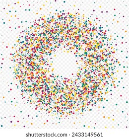 Green Dust Vector Transparent Background. Abstract Polka Backdrop. Celebration Confetti Card. Rainbow Splash Decoration Postcard.