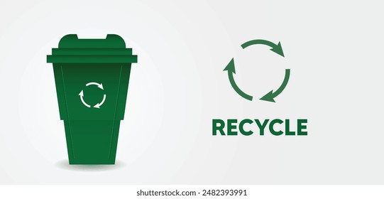 Green dustbin for recycle clean environment vector poster 
