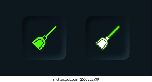Green Dustpan icon isolated on black background. Cleaning scoop services. Black square button. Vector