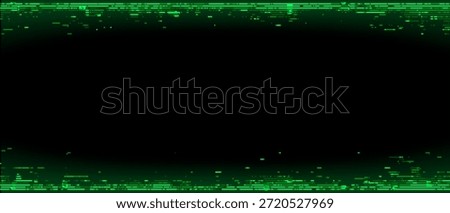 Green dynamic glitch effect on black screen for digital technology background. Data stream and computer hacker concept. Creative neon texture.