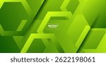 Green dynamic gradient 3D abstract background with shadow. Hexagonal pattern overlay shape. Cool design. Vector Eps10